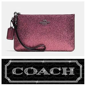 COACH Heart Glitter Collection Metallic Small Wristlet in raspberry